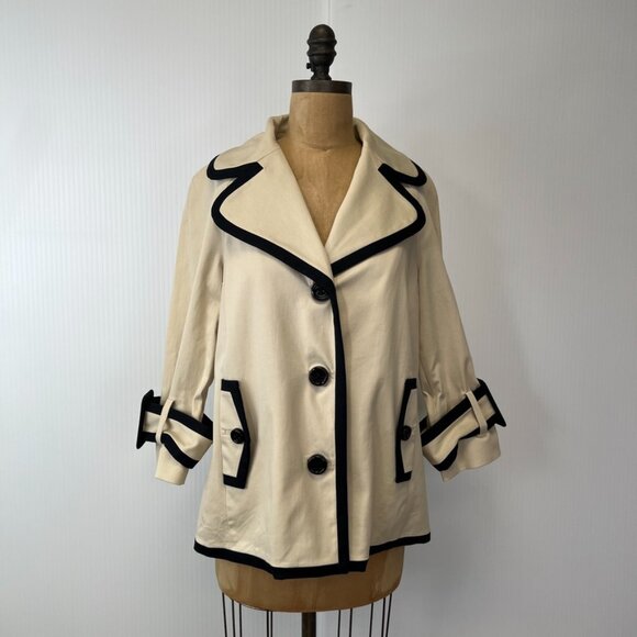 Kate Spade Jacket Women Small Trench Coat Lined Contrast Trim Work Party Core Ex - Picture 1 of 16